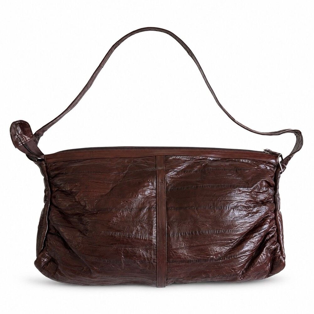 SUNCO Genuine Conger Eel Skin Brown Shoulder Bag Made in Korea NWT